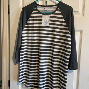 LuLaRoe Gray and White Striped Randy Top